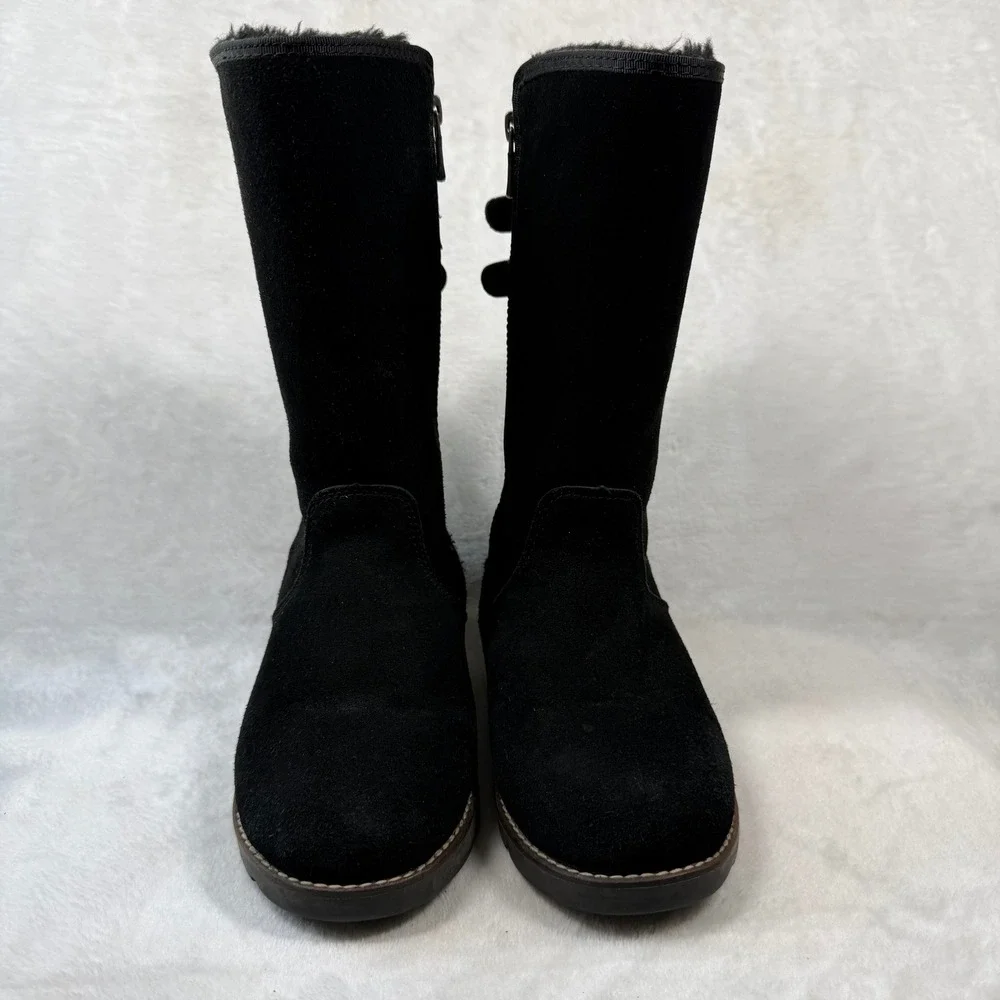 Lam Malanie Black Suede‎ Southwestern Tribal Buckle Mid-Calf Winter Boots 7